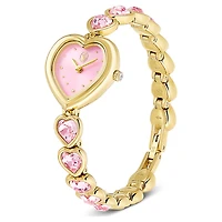 Idyllia Heart watch, Crystal bracelet, Pink, Gold-tone finish by SWAROVSKI