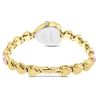 Idyllia Heart watch, Crystal bracelet, Pink, Gold-tone finish by SWAROVSKI