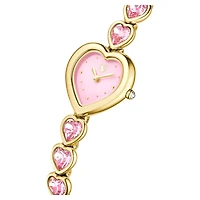 Idyllia Heart watch, Crystal bracelet, Pink, Gold-tone finish by SWAROVSKI