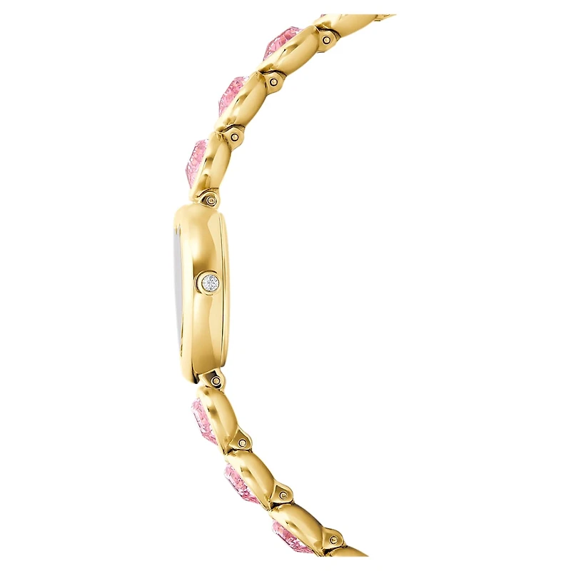 Idyllia Heart watch, Crystal bracelet, Pink, Gold-tone finish by SWAROVSKI