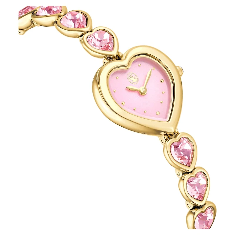 Idyllia Heart watch, Crystal bracelet, Pink, Gold-tone finish by SWAROVSKI