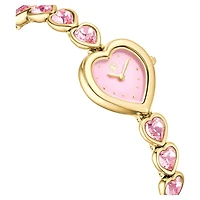 Idyllia Heart watch, Crystal bracelet, Pink, Gold-tone finish by SWAROVSKI