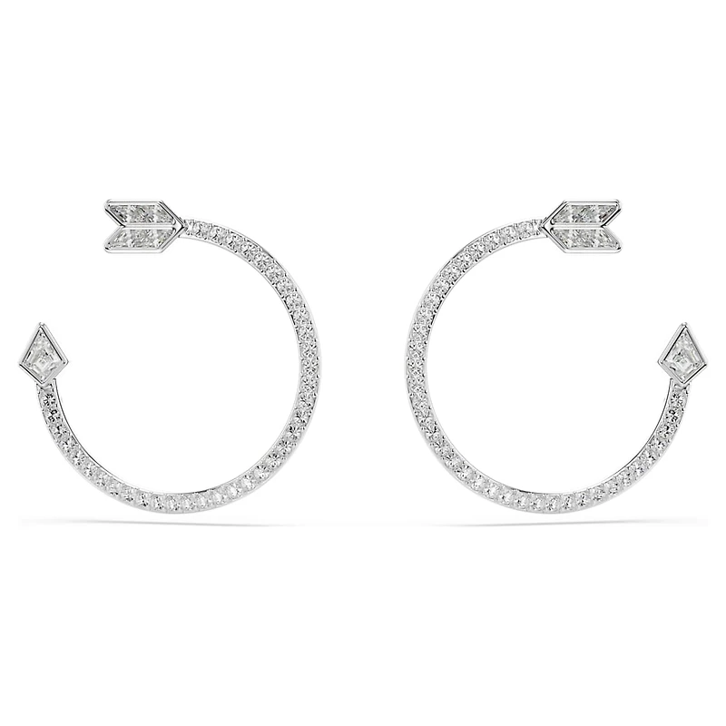 Idyllia hoop earrings, Mixed cuts, Arrow, White, Rhodium plated by SWAROVSKI