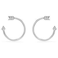 Idyllia hoop earrings, Mixed cuts, Arrow, White, Rhodium plated by SWAROVSKI