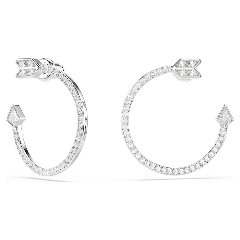 Idyllia hoop earrings, Mixed cuts, Arrow, White, Rhodium plated by SWAROVSKI