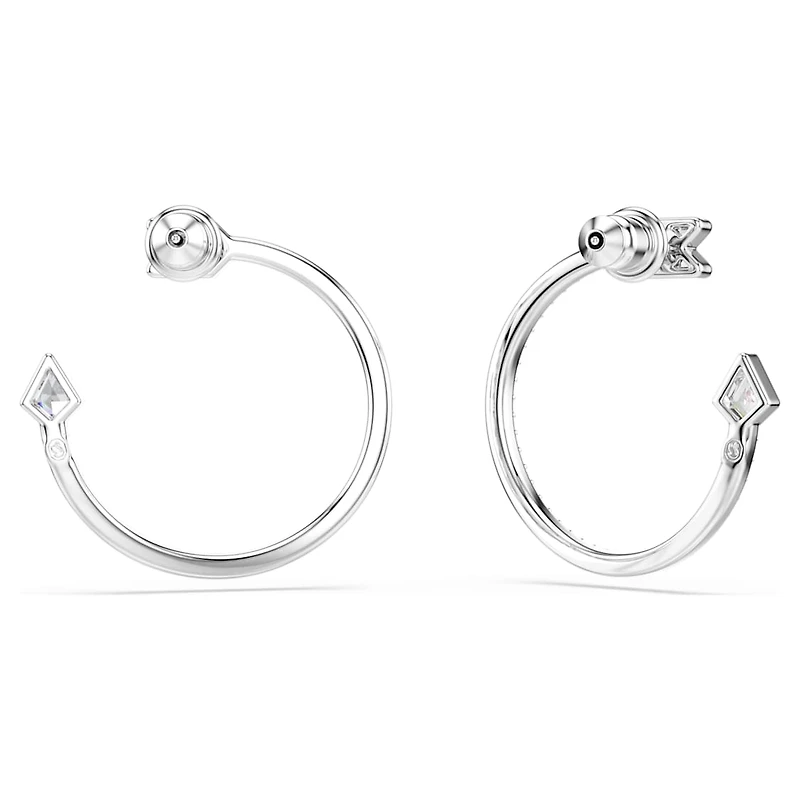 Idyllia hoop earrings, Mixed cuts, Arrow, White, Rhodium plated by SWAROVSKI