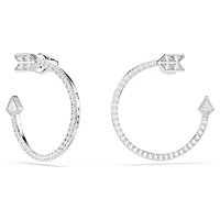 Idyllia hoop earrings, Mixed cuts, Arrow, White, Rhodium plated by SWAROVSKI