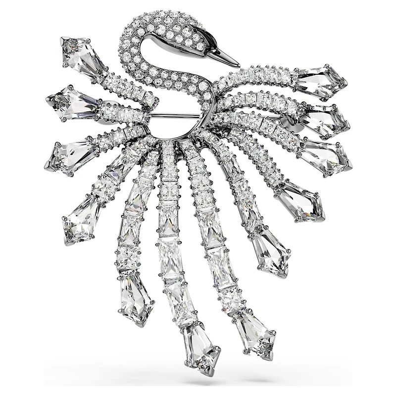 The Vienna Collection brooch, Swan, White, Ruthenium plated by SWAROVSKI