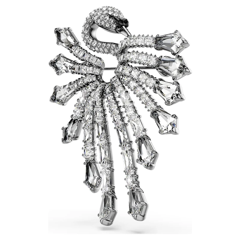 The Vienna Collection brooch, Swan, White, Ruthenium plated by SWAROVSKI