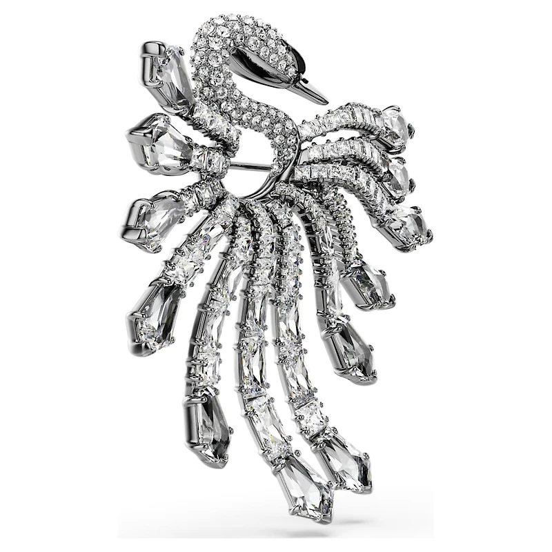 The Vienna Collection brooch, Swan, White, Ruthenium plated by SWAROVSKI