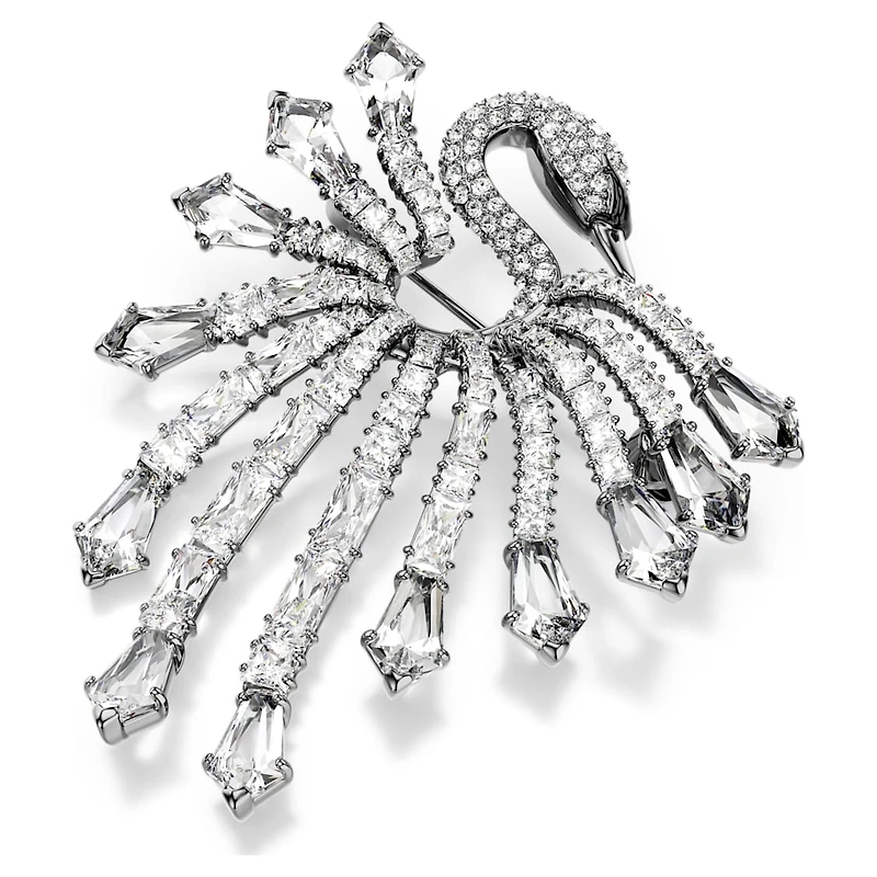 The Vienna Collection brooch, Swan, White, Ruthenium plated by SWAROVSKI