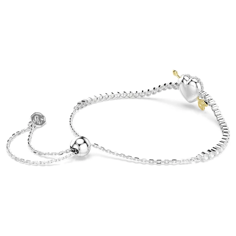 Idyllia bracelet, Mixed cuts, Heart with arrow, White, Rhodium plated by SWAROVSKI