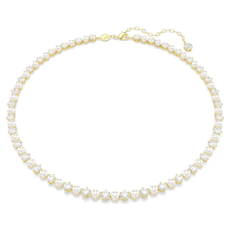 Matrix Tennis necklace, Crystal pearl, Round cut, White, Gold-tone plated by SWAROVSKI