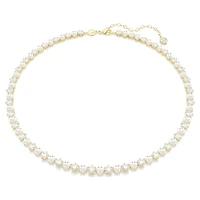 Matrix Tennis necklace, Crystal pearl, Round cut, White, Gold-tone plated by SWAROVSKI