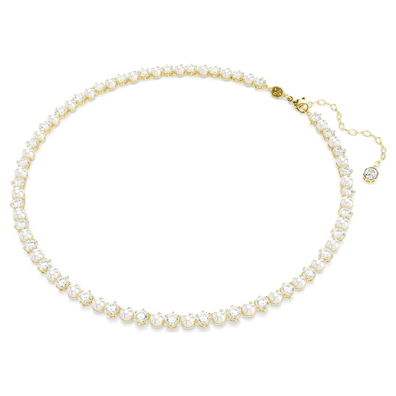 Matrix Tennis necklace, Crystal pearl, Round cut, White, Gold-tone plated by SWAROVSKI