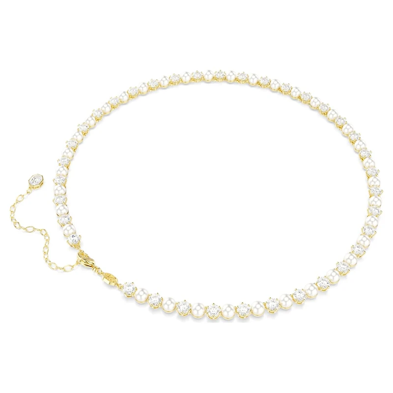 Matrix Tennis necklace, Crystal pearl, Round cut, White, Gold-tone plated by SWAROVSKI