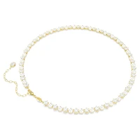 Matrix Tennis necklace, Crystal pearl, Round cut, White, Gold-tone plated by SWAROVSKI