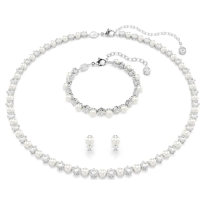 Matrix set, Crystal pearl, Round cut, White, Rhodium plated by SWAROVSKI