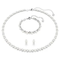 Matrix set, Crystal pearl, Round cut, White, Rhodium plated by SWAROVSKI