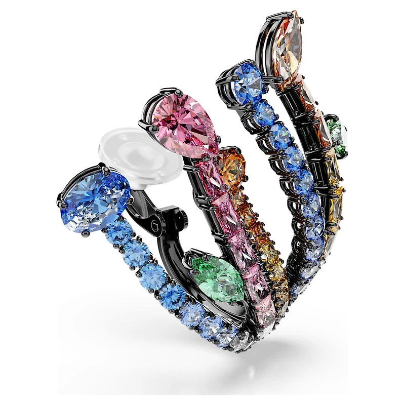 Matrix clip earrings, Mixed cuts, Bouquet, Multicoloured, Ruthenium plated by SWAROVSKI