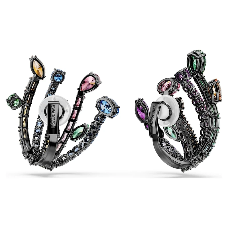 Matrix clip earrings, Mixed cuts, Bouquet, Multicoloured, Ruthenium plated by SWAROVSKI