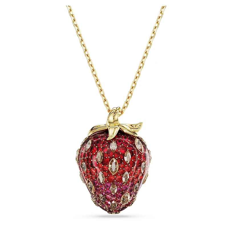Idyllia pendant, Mixed cuts, Strawberry, Red, Gold-tone plated by SWAROVSKI