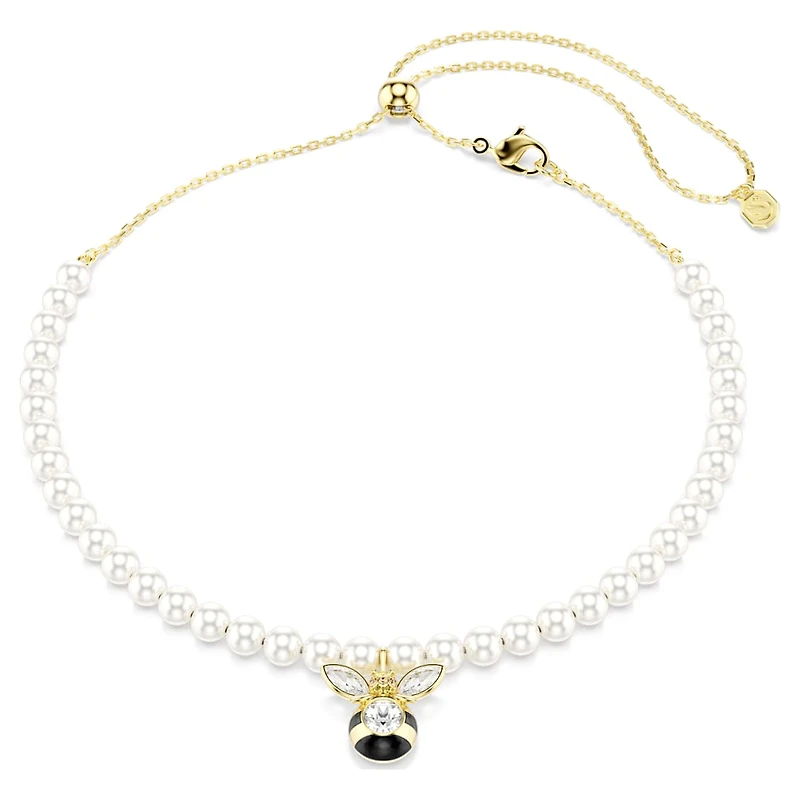 Idyllia choker, Crystal pearl, Mixed cuts, Bee, White, Gold-tone plated by SWAROVSKI