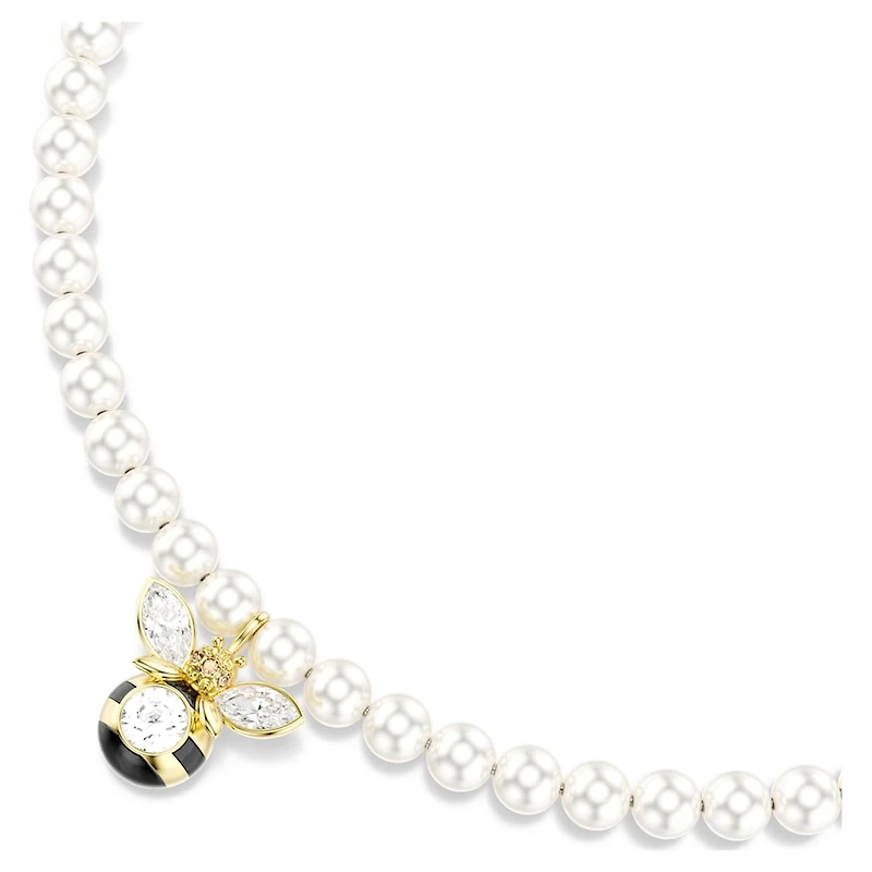 Idyllia choker, Crystal pearl, Mixed cuts, Bee, White, Gold-tone plated by SWAROVSKI