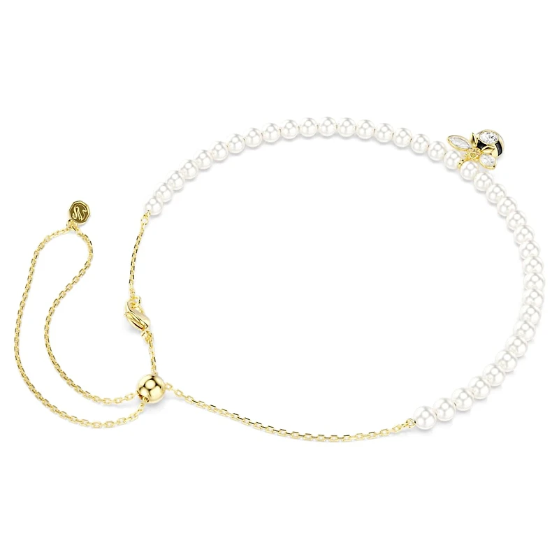 Idyllia choker, Crystal pearl, Mixed cuts, Bee, White, Gold-tone plated by SWAROVSKI