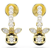 Idyllia drop earrings, Crystal pearl, Mixed cuts, Bee, Multicoloured, Gold-tone plated by SWAROVSKI