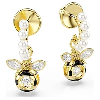 Idyllia drop earrings, Crystal pearl, Mixed cuts, Bee, Multicoloured, Gold-tone plated by SWAROVSKI