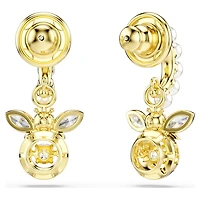 Idyllia drop earrings, Crystal pearl, Mixed cuts, Bee, Multicoloured, Gold-tone plated by SWAROVSKI