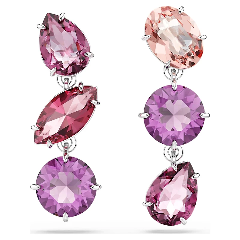 Gema drop earrings, Mixed cuts, Pink, Rhodium plated by SWAROVSKI