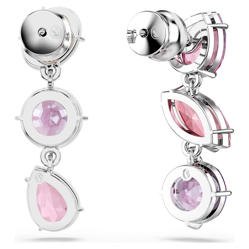 Gema drop earrings, Mixed cuts, Pink, Rhodium plated by SWAROVSKI