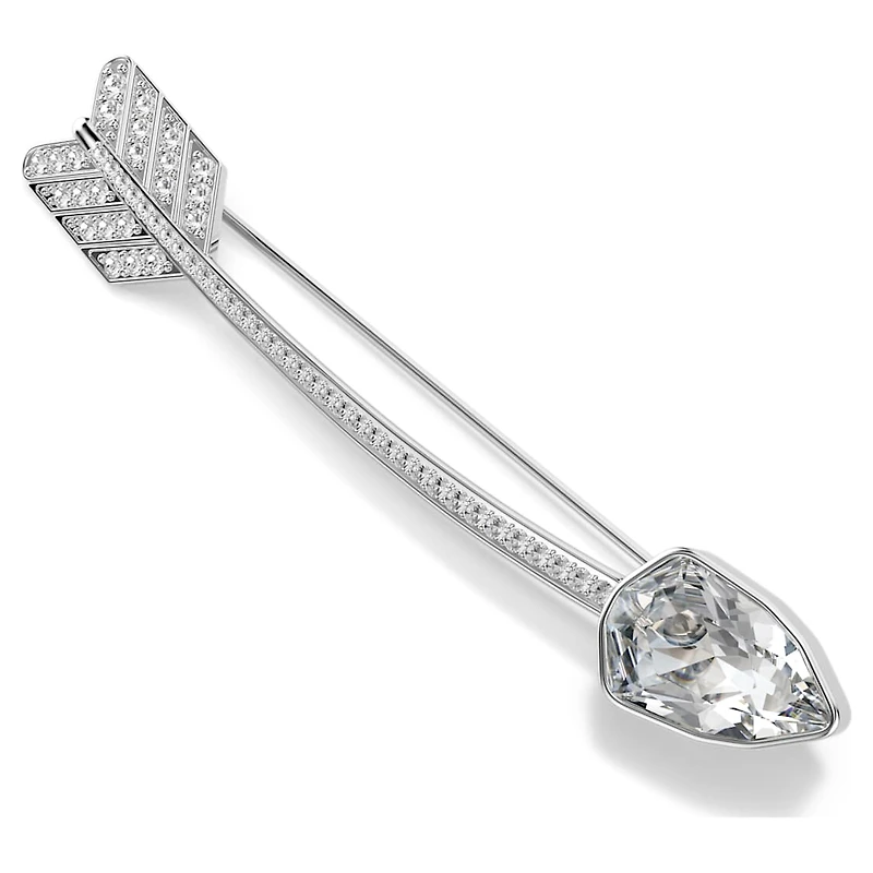 Idyllia brooch, Mixed cuts, Arrow, White, Rhodium plated by SWAROVSKI