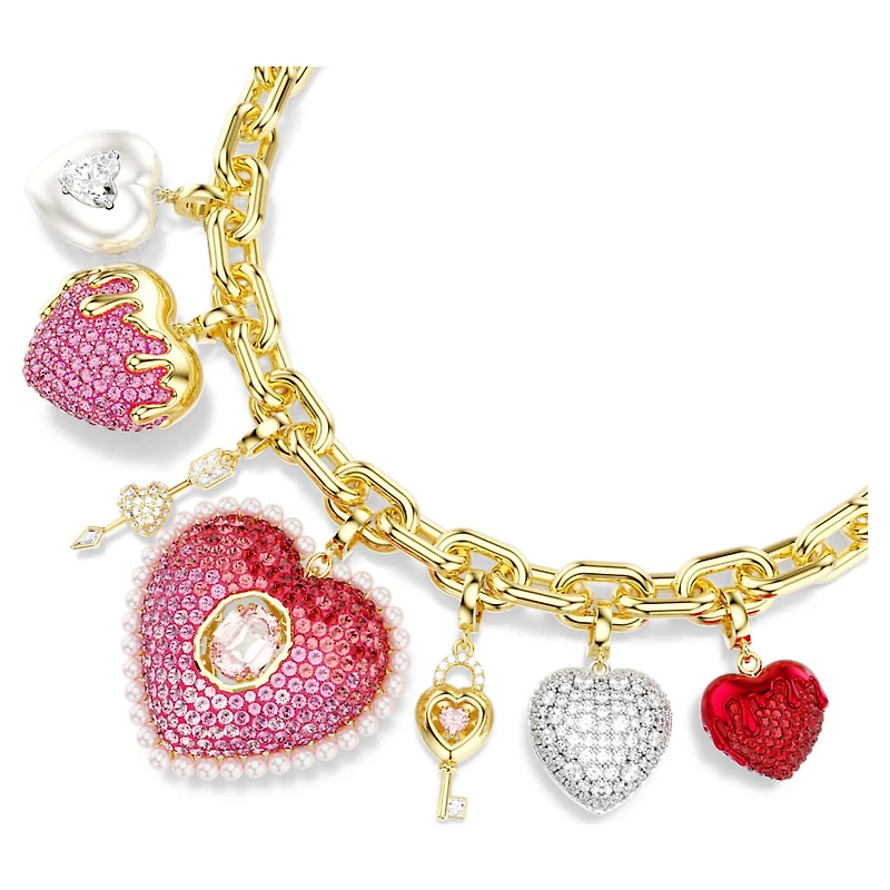 Idyllia necklace, Mixed cuts, Heart, key, Multicoloured, Gold-tone plated by SWAROVSKI