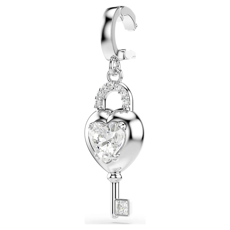 Idyllia charm, Mixed cuts, Heart with key, White, Rhodium plated by SWAROVSKI