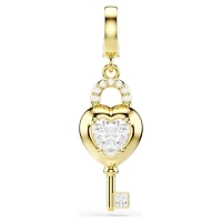 Idyllia charm, Mixed cuts, Heart with key, White, Gold-tone plated by SWAROVSKI