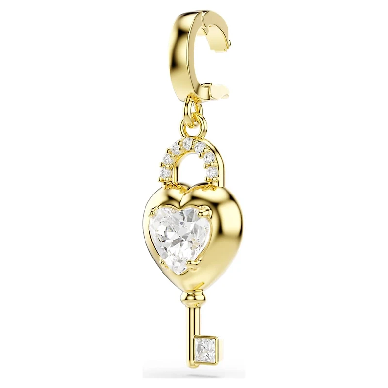 Idyllia charm, Mixed cuts, Heart with key, White, Gold-tone plated by SWAROVSKI