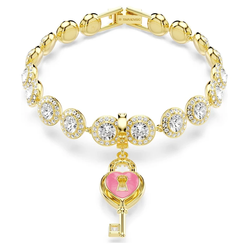 Idyllia charm, Mixed cuts, Heart with key, White, Gold-tone plated by SWAROVSKI