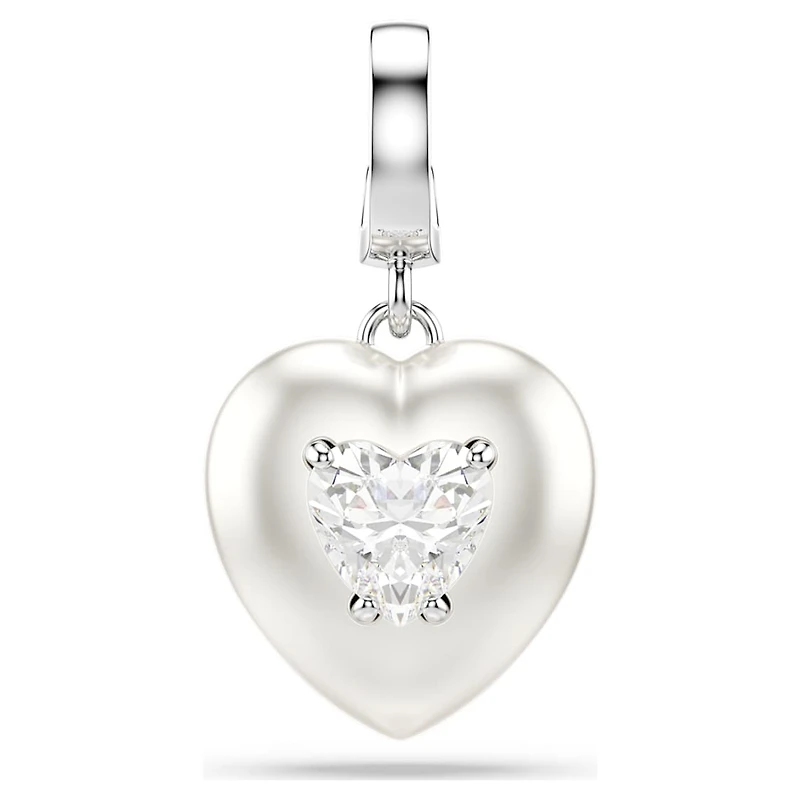 Idyllia charm, Mixed cuts, Pearl-colored coating, Heart, White, Rhodium plated by SWAROVSKI