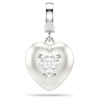 Idyllia charm, Mixed cuts, Pearl-colored coating, Heart, White, Rhodium plated by SWAROVSKI