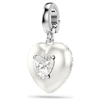 Idyllia charm, Mixed cuts, Pearl-colored coating, Heart, White, Rhodium plated by SWAROVSKI