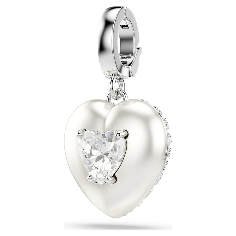 Idyllia charm, Mixed cuts, Pearl-coloured coating, Heart, White, Rhodium plated by SWAROVSKI