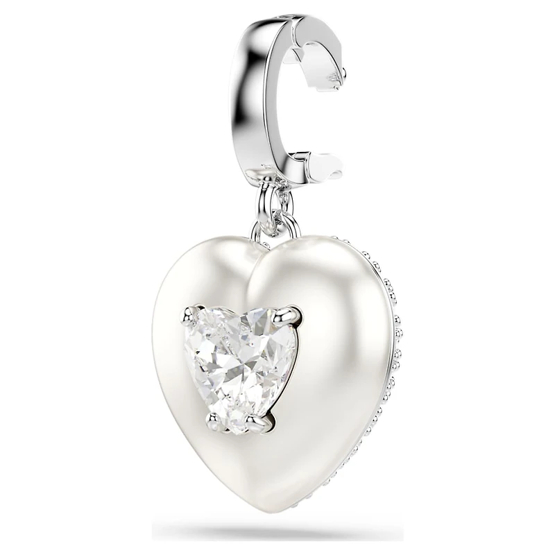 Idyllia charm, Mixed cuts, Pearl-colored coating, Heart, White, Rhodium plated by SWAROVSKI