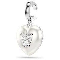 Idyllia charm, Mixed cuts, Pearl-colored coating, Heart, White, Rhodium plated by SWAROVSKI