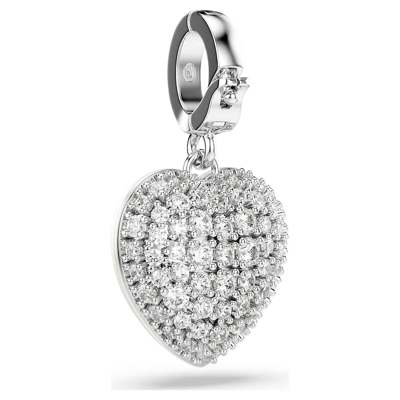 Idyllia charm, Mixed cuts, Pearl-colored coating, Heart, White, Rhodium plated by SWAROVSKI