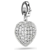 Idyllia charm, Mixed cuts, Pearl-colored coating, Heart, White, Rhodium plated by SWAROVSKI