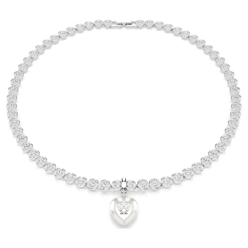 Idyllia charm, Mixed cuts, Pearl-colored coating, Heart, White, Rhodium plated by SWAROVSKI