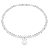 Idyllia charm, Mixed cuts, Pearl-coloured coating, Heart, White, Rhodium plated by SWAROVSKI